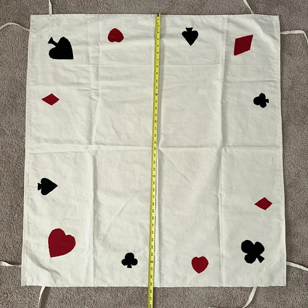 Vtg Square Card Table Cloth Hand Appliqué Spades‎ Clubs Diamonds Hearts Straps